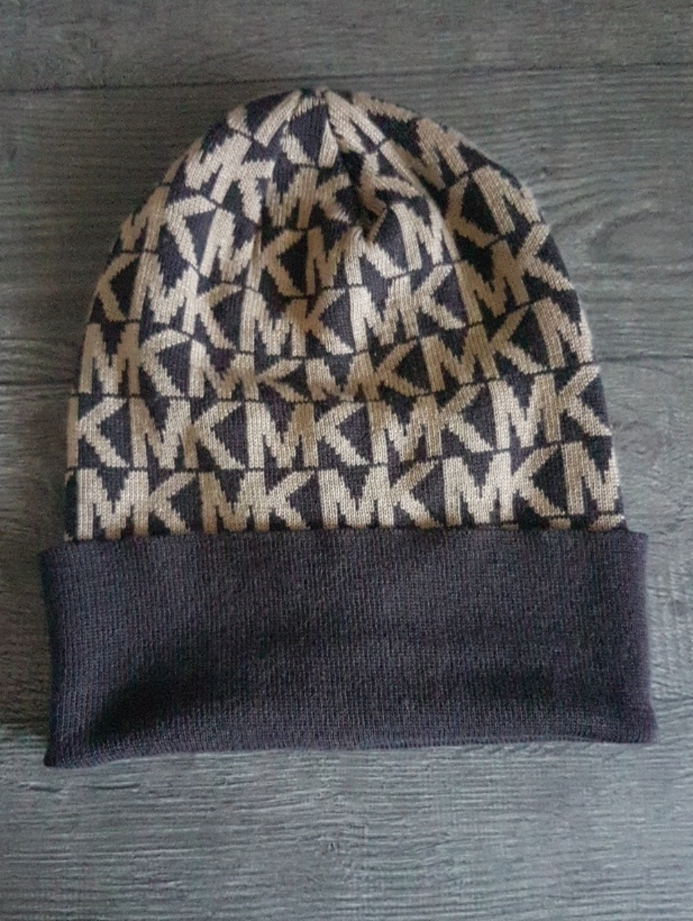 Michael Kors Brown and Tan MK Logo Knit Beanie